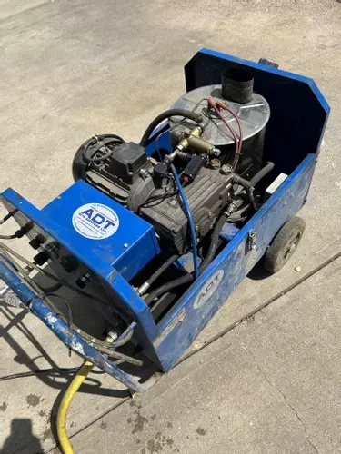 Nilfisk DTE 500HM diesel hot pressure washer running during testing after contaminated fuel repair in Leicester.